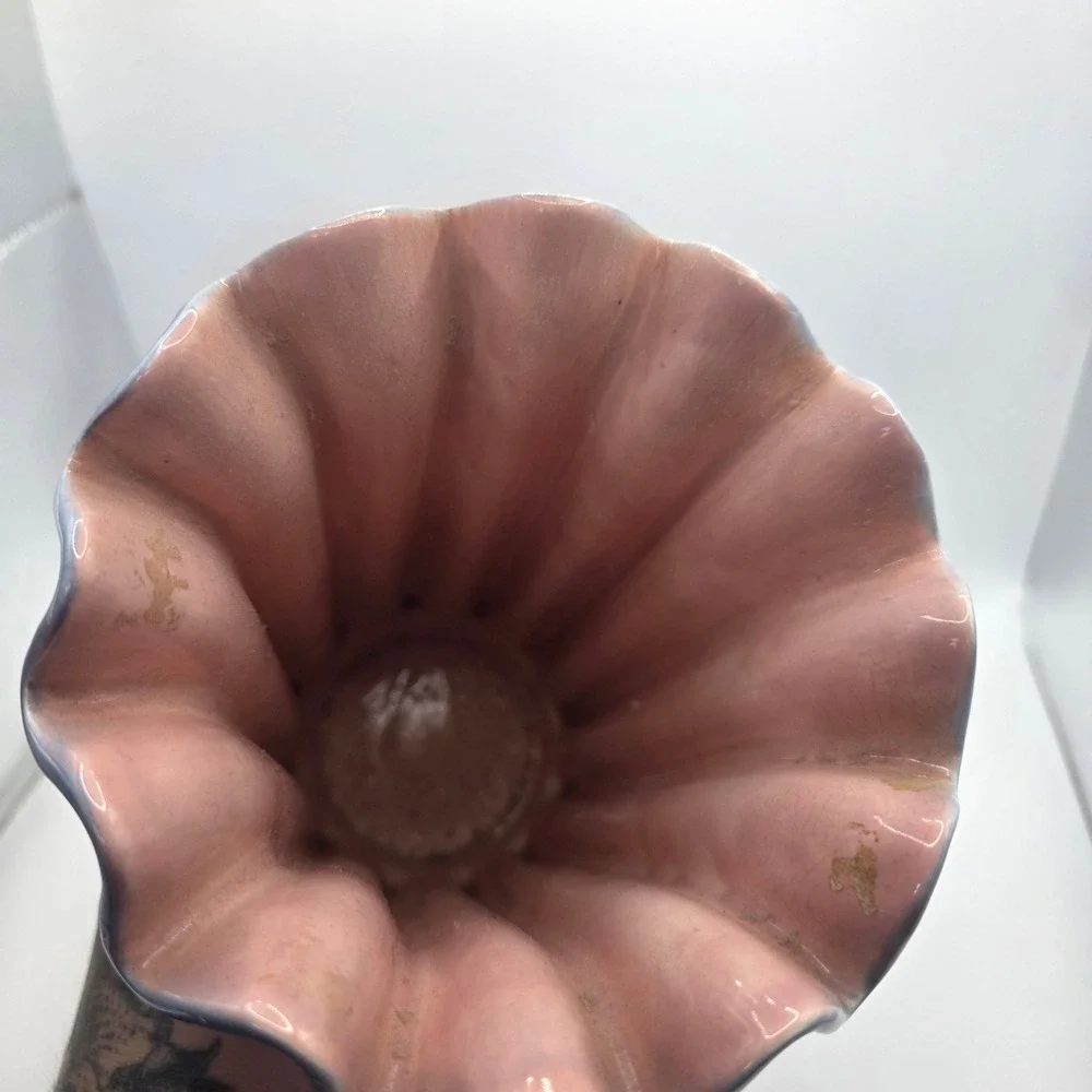 Vintage Red Wing USA 1149 Pottery Vase Blue Pink Ruffled Fluted Art Pottery